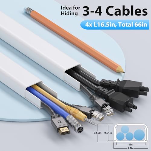 ZhiYo 66" Cord Covers for Wires on Wall, White Cord Hider, 1.2" W x 0.7" H - Image 2