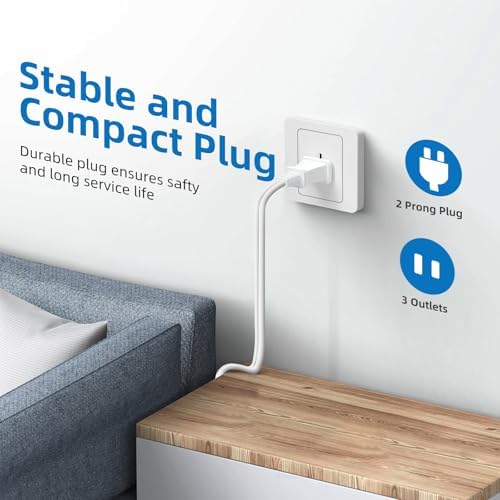 TiFFCOFiO Indoor Extension Cord, 2 Prong 15 Feet Extension Cord, 3 Polarized Outlets with Safety Slide Windows,13A/1625W, 16 AWG, 1 Pack - Image 2