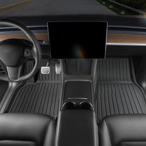 All Weather Floor Mats Custom Fit Tesla Model Y 2021-2024 5-Seater, TPE Waterproof Odorless Car Mats Set with Rear Seat Back Protector Interior Accessories (7PCS) - Image 3