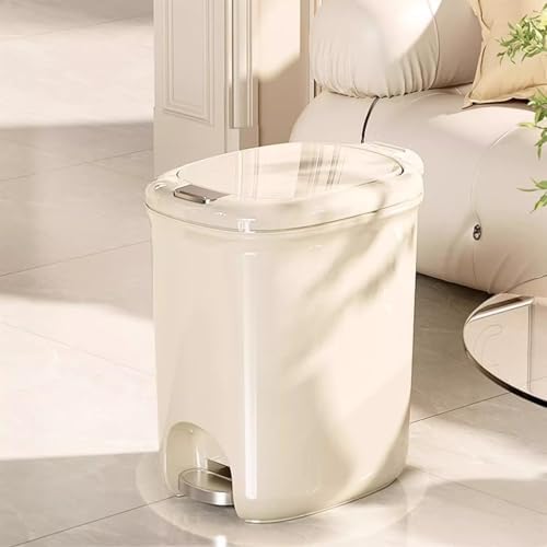 20L Slim Plastic Garbage Bin with Lid for Bathroom Office Bedroom Smart Step Pedal Trash Can Beige Color - Image 7