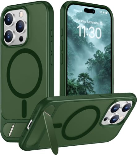 Temdan Magnetic Compatible with iPhone 15 Pro Case, [Built-in Invisible Kickstand][Compatible with MagSafe] [Military Grade Shockproof] Slim Translucent Matte Phone Case for iPhone 15 Pro 6.1" by Temdan