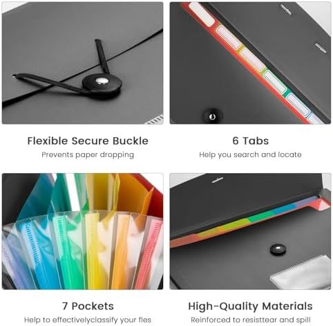 5 Pack 7-Pockets Expanding File Folder Accordion File Organizer, A4 Letter Size Paper Document Receipt Holder for School Office Supplies - Image 2