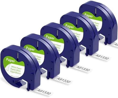 5X Replace for Dymo Label Maker Refills White Paper Letratag 12mm x4m 91330 by AONOMI