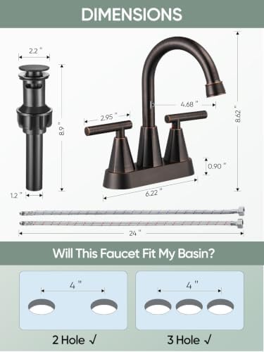 Cobbe Bronze Bathroom Faucets, Centerset Bathroom Sink Faucet 4 Inch - Image 2