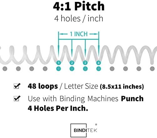 Binditek Plastic Spiral Binding Coils, 6 mm, 4:1 Pitch, White, 50 Pack - Image 3
