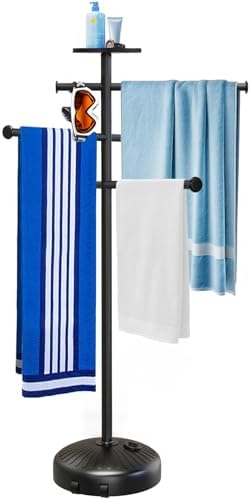 Pool Towel Rack with Wheels and Storage Tray for Indoor Outdoor Use by Semoprus