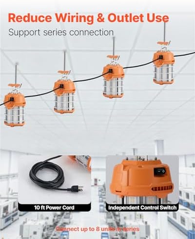 VEVOR LED Temporary Work Light, 100W, 14400 lm, 5000K Durable & Water-Resistant, Linkable up to 8 Units, Ceiling or Stand Job Site Illumination for Construction Sites, Workshops, Indoor & Outdoor Use - Image 4