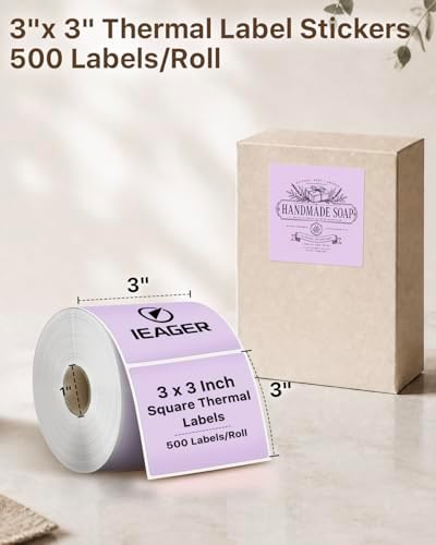 iEager Purple 3" x 3" Square Thermal Label Stickers, 500 Labels/Roll - Image 2