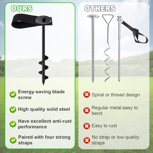 Eurmax USA 4 Pack Universal Ground Anchors High Wind, Heavy Duty Screw-in Trampoline Stakes with 4 Straps, Upgraded Commercial Anchor Kit for Outdoor Sheds, Swing Sets & Mobile Homes (Black) - Image 5