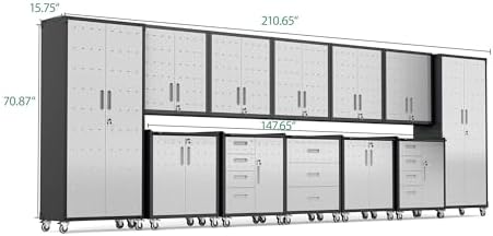 12-Piece Heavy Duty Steel Garage Cabinet System | All-in-One Modular Garage Cabinet Set for Ultimate Workshop Organization | Easy Assembly Garage Storage Cabinets & Tool Bench - Image 2