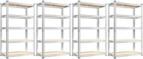 REIBII Storage Shelves 2020LBS Garage Shelving Heavy Duty Metal Shelving Adjustable 5 Tier Pantry Shelves for Garage Pantry Closet Kitchen Basement 28" W x 12" D x 59.8" H, 4 Pack by REIBII