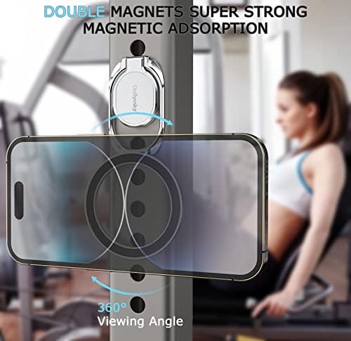 Doflyesky Magnetic Phone Grip Holder Kickstand, Gym Double Adjustable Finger Ring Grip and Stand, Compatible with PopSockets MagSafe Ring Removable for iPhone (Silver) - Image 3