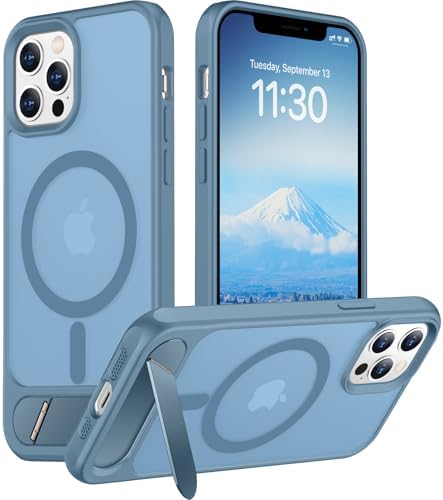 Temdan Magnetic Compatible with iPhone 12 Case & iPhone 12 Pro Case, [Built-in Invisible Kickstand][Compatible with MagSafe][Military Grade Shockproof] Slim Translucent Matte Phone Case 6.1" by Temdan