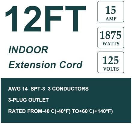EP 12 Ft Heavy Duty Appliance Extension Cord 14 AWG 3-Prong Flat Plug, Gray - Image 2