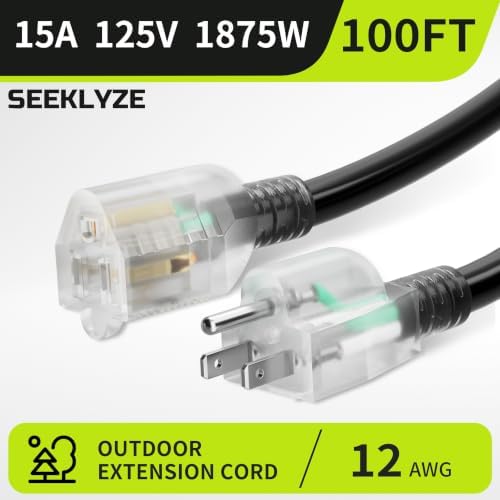 12AWG 100FT Outdoor Extension Cord, Heavy Duty with Lighted End - Image 2