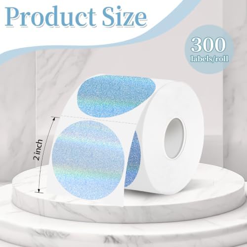 2''Holographic Blue Gradient Thermal Label,Self-Adhesive Round Thermal Printer Sticker for DIY Logo Design,Name Tag,Thanks Card 300 Labels/Roll - Image 2
