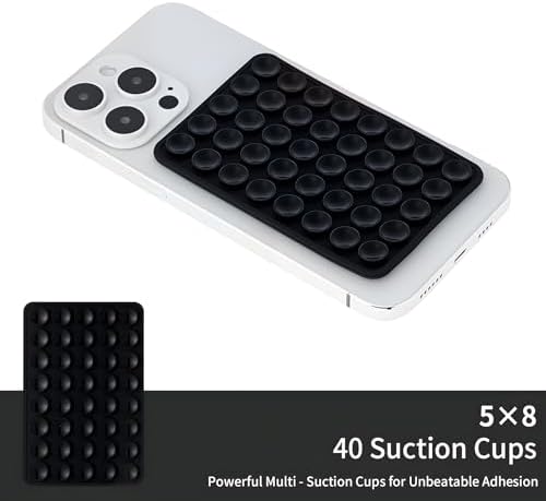 SHENGXIN 2 Pack Silicone Double-Sided Suction Grip – 40 Cups per Side, Strong Hold for iPhone, Galaxy, Pixel, Android – Hands-Free for Selfies & Videos (Black) - Image 4