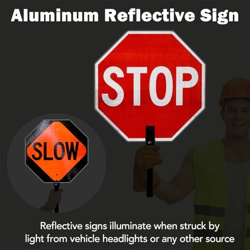 T&R (2 Pack) Large Stop Slow Sign with Handle, 18 x 18 Inches Double Sided Stop/Slow Traffic Sign, Rust Free Aluminum Reflective, Weather Resistant, Waterproof, Fade Resistant, Easy to Mount. - Image 4