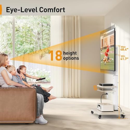 Perlegear Mobile TV Stand with Power Outlet, Tilt & Swivel Rolling TV Cart for 32-75 inches TVs up to 110 lbs, Height Adjustable Rolling TV Stand White with Wheels, Max VESA 600x400mm, PGTVMC17W - Image 6