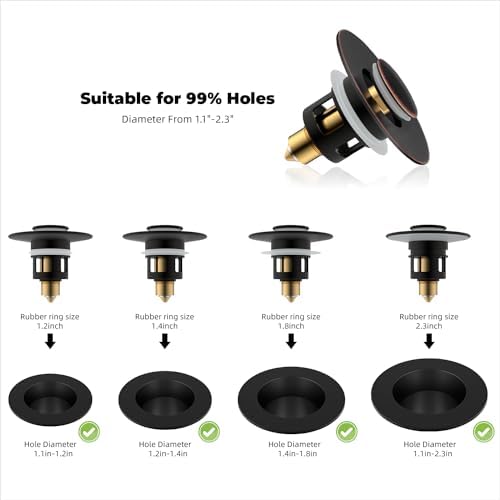 Hibbent All Metal Universal Bathroom Sink Stopper for 1.1''~2.3'' Basin, Pop Up Sink Drain Strainer, Brass Bullet Core Push Type Stopper, Stainless Steel Anti Clogging Drain Filter, Oil-Rubbed Bronze - Image 5
