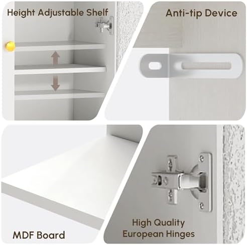 HMstone Over The Toilet Storage Cabinet, Arched Bathroom Organizer and Storage with Acrylic Doors and Adjustable Shelf, Space-Saving Freestanding Bathroom Modern Storage Cabinet Over Toilet, White - Image 5