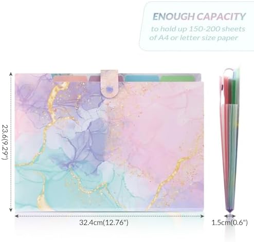 SKYDUE Expanding File Folder with 5 Pockets, Cute Accordion File Organizer, Letter Size Filing Folder, Letter Size Folders for Documents, School Office Supplies Marble Pink - Image 5