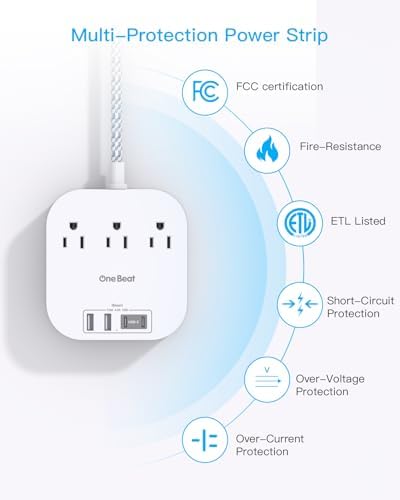 One Beat Power Strip with USB C, 10ft Braided Extension Cord, 22.5W - Image 4
