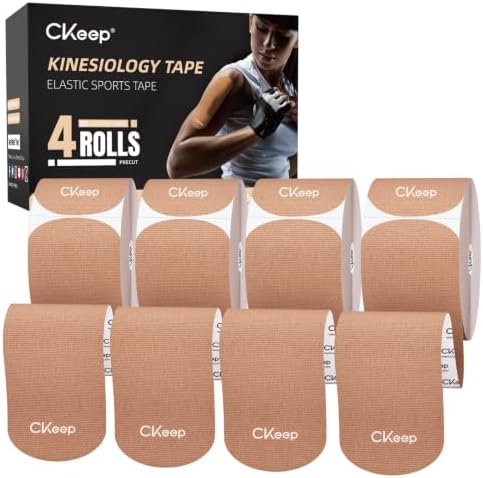 CKeep Kinesiology Tape, Original Cotton Elastic Precut Strips 4 Rolls,Beige by Createabetterworldwiththegreateststrength