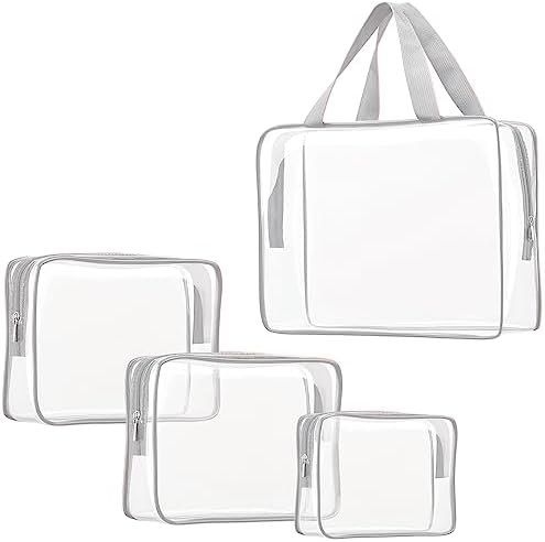 4Pcs Crystal Clear PVC Travel Toiletry Bag Kit for Women Men, Cosmetic Bags by ROYBENS
