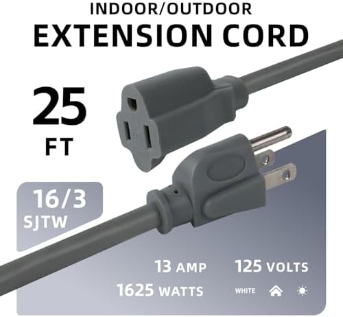 EP 25 FT Outdoor Extension Cord, 16/3 SJTW Heavy Duty Grey, ETL Listed - Image 2