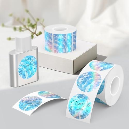 2-Inch Round Holographic Thermal Sticker Labels, with Rainbow Wave & Glitter Design, for Every Tags, Custom DIY Logo Applications, Waterproof and Tear-Resistant, Ocean Blue(200Pcs/Roll) - Image 7