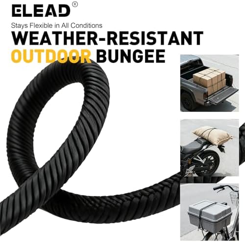 Heavy Duty Bungee Cord Roll, 3/16" x 110ft Marine Grade Outdoor Bungee Cords, Black Super Elastic Shock Cords, Long Cord for Cargo, Camping, Bike Racks, Tents - Image 6