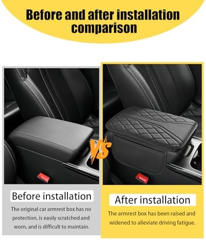 Car Center Console Cover with 2 Storage Bags, Leather Armrest Pad, Black - Image 7