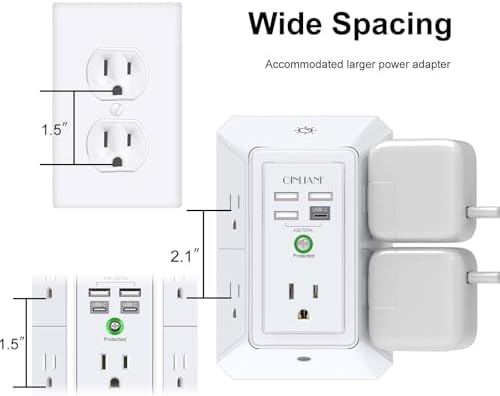 Wall Charger, Surge Protector, QINLIANF 5 Outlet Extender with 4 USB Ports - Image 6