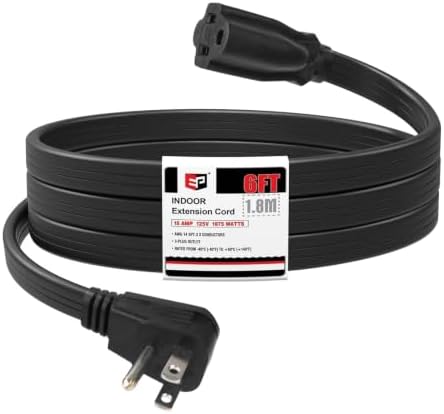 EP 6 Ft Heavy Duty Appliance Extension Cord 14 AWG 3-Prong Flat Plug, Black by ENERGYPRO
