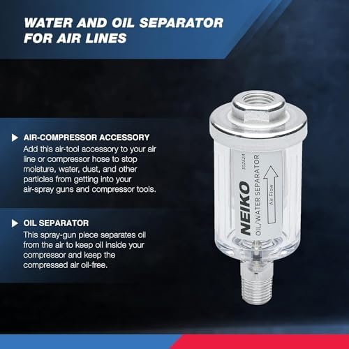 NEIKO 30252A Water and Oil Separator for Air Line | 1/4" NPT Inlet and Outlet | 90 PSI | Air Compressor and Air Tool Accessory | Protect Lifespan of Pneumatic Tools | Water Moisture Filter Dryer - Image 2