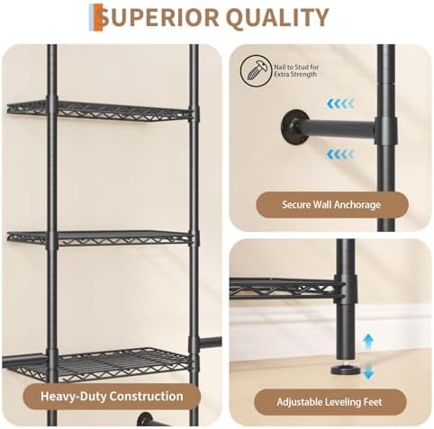 L2 Wall Mounted Corner Industrial Pipe Clothing Rack,400LBS Load - Image 4