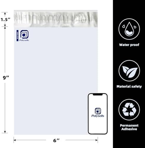 POLYSELLS 1000 pcs 6x9 Inches White x Silver Poly Mailers Shipping Envelopes, Strong Adhesive Sealing, Waterproof, and Tear-resistant Postal Mailing Bags for Clothing, Books, and Accessories - Image 3
