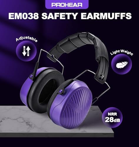 PROHEAR 038 Ear Protection Safety Earmuffs for Mowing, 28dB Noise Reduction Passive Hearing Protector, Compact Foldable Headset for Shooting Construction Power Tools, Purple - Image 2