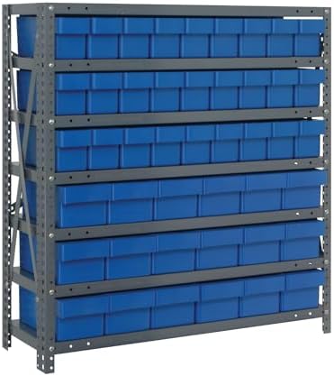 QUANTUM STORAGE SYSTEMS 1839-624BL Solid Heavy Duty 7 Shelves 39" H x 36" W x 18" D with 45 Blue Bins Multi-Sizes by QuantumStorageSystems