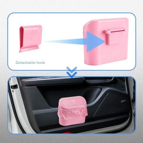 Car Trash Can with Lid, Leakproof Mini Car Garbage Can with Trash Bags Pink - Image 5
