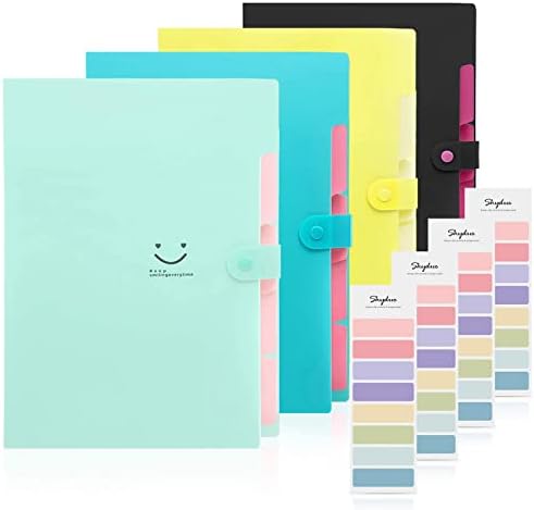 SKYDUE Expanding File Folder with 32 Labels, 5 Pockets A4 Letter Size Accordion Folder Paper Organizer for School and Office Pack of 4 by SKYDUE