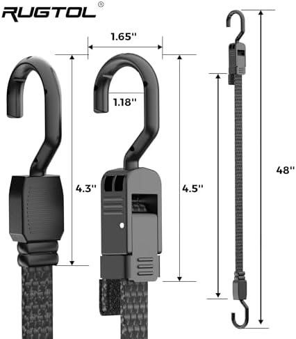Rugtol Bungee Cords with Hooks, 48 Inch Adjustable Flat Bungee Straps with Quick Release Buckle, Rubber Black Heavy Duty Elastic Cords with Metal Hooks for Bike Rack, Outdoor, Camping, Tarp, 6 Pack - Image 6