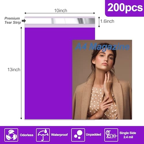 JinRuiKJ Poly Mailers 10x13 Inch, 200 Pcs Shipping Bags, Purple - Image 2