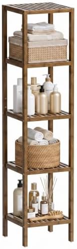 SMIBUY Bathroom Storage Shelf, 5-Tier Bamboo Rack Organizer, Multifunctional Shelving Unit for Living Room Bedroom Kitchen (Walnut) by SMIBUY