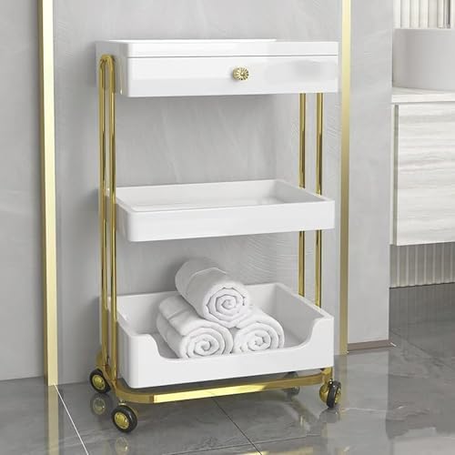 Beauty Cart Shelf 3-Tier Rolling Spa Cart Storage Rack W/Lockable Wheels Trolley Easy Organization & Mobility Solution,F by Unknown