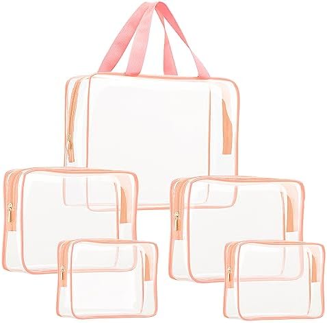 5Pcs Crystal Clear PVC Travel Toiletry Bag Kit for Women Men, Cosmetic Bags by ROYBENS