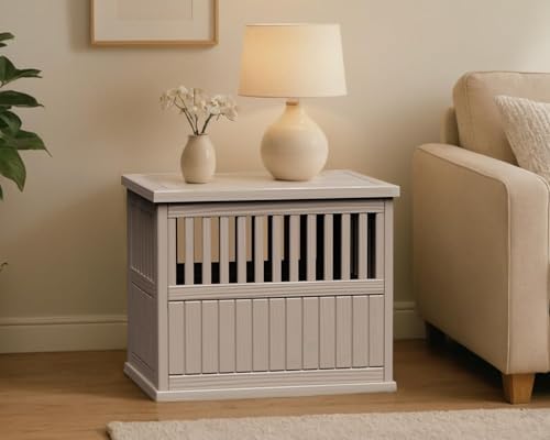 30 INCH Small Dog Crate Furniture Lockable Dog Kennel Indoor Dogs Cage Decorative Plastic Pet Cage End Table for Small/Medium Dogs,Grey - Image 2