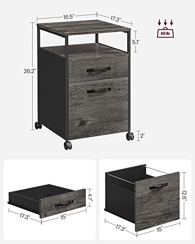 VASAGLE 2 Drawer File Cabinet, Rolling Printer Stand - Image 3