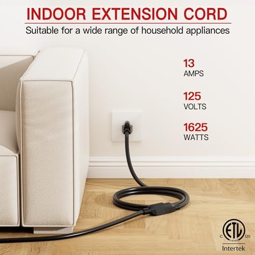 Skrizcable 16/3 Short Extension Cord 6 FT, Black Extension Cord Indoor - Image 3